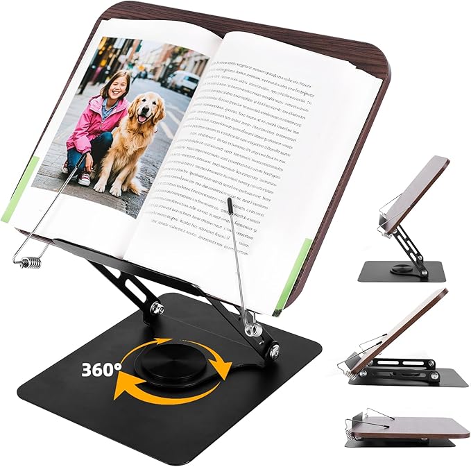 OFC Lenw Buchständer Holz verstellbar 360° drehbar für Kochbücher, Tablet, Kindle, Noten, Höhenverstellung 3,5-37 cm – B0FDKL4QFN